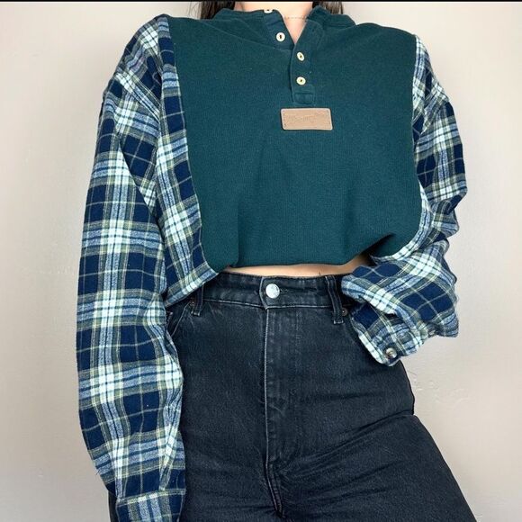 Wrangler Reworked Western Green Long Sleeve Warm Baggy Relaxed Fit Flannel Shirt - Picture 4 of 4